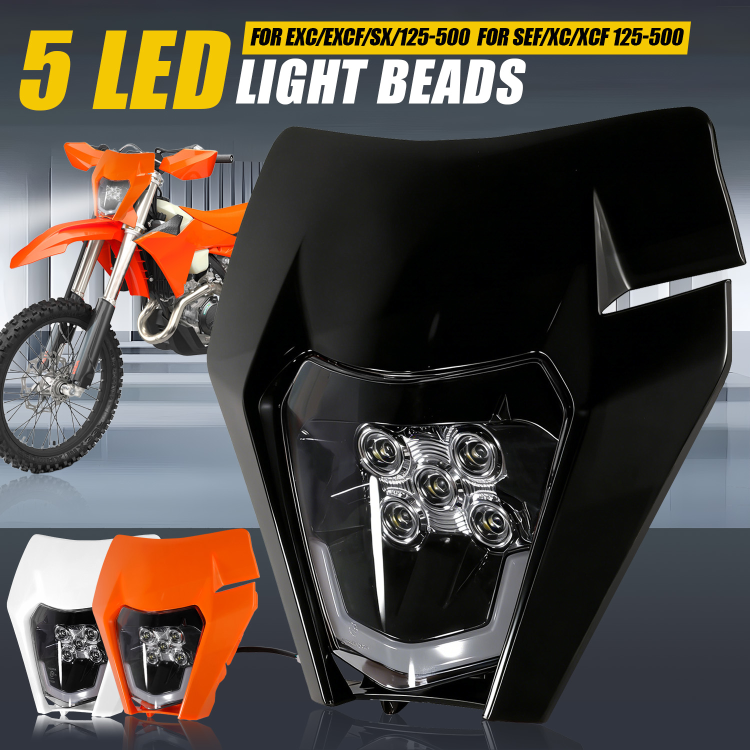 Universal Motorcycle Led Headlight Projector - 5 LED Koplamp Universeel voor KTM