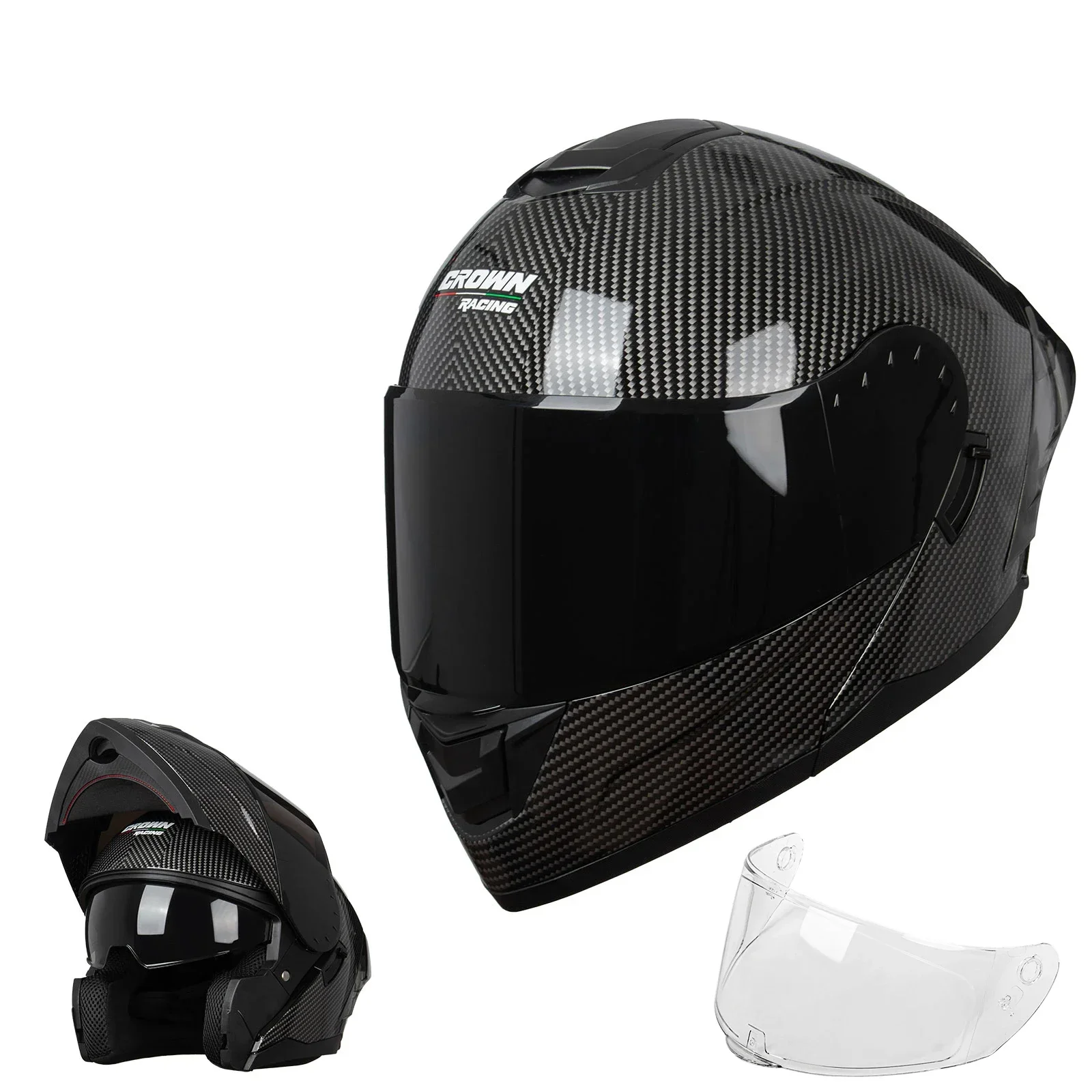 Dual Visor Motorcycle Racing Helmet - Crown Racing FL900 modulaire motorhelm, DOT-gecertificeerde