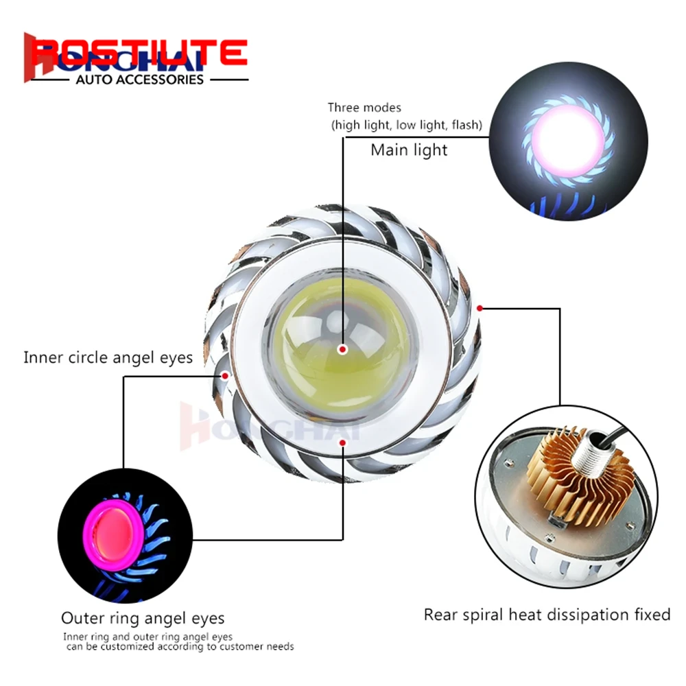 Hoge/dimlicht dubbele Angel Ey - Universal Motorcycle Led Headlight Projector recensie en prijs